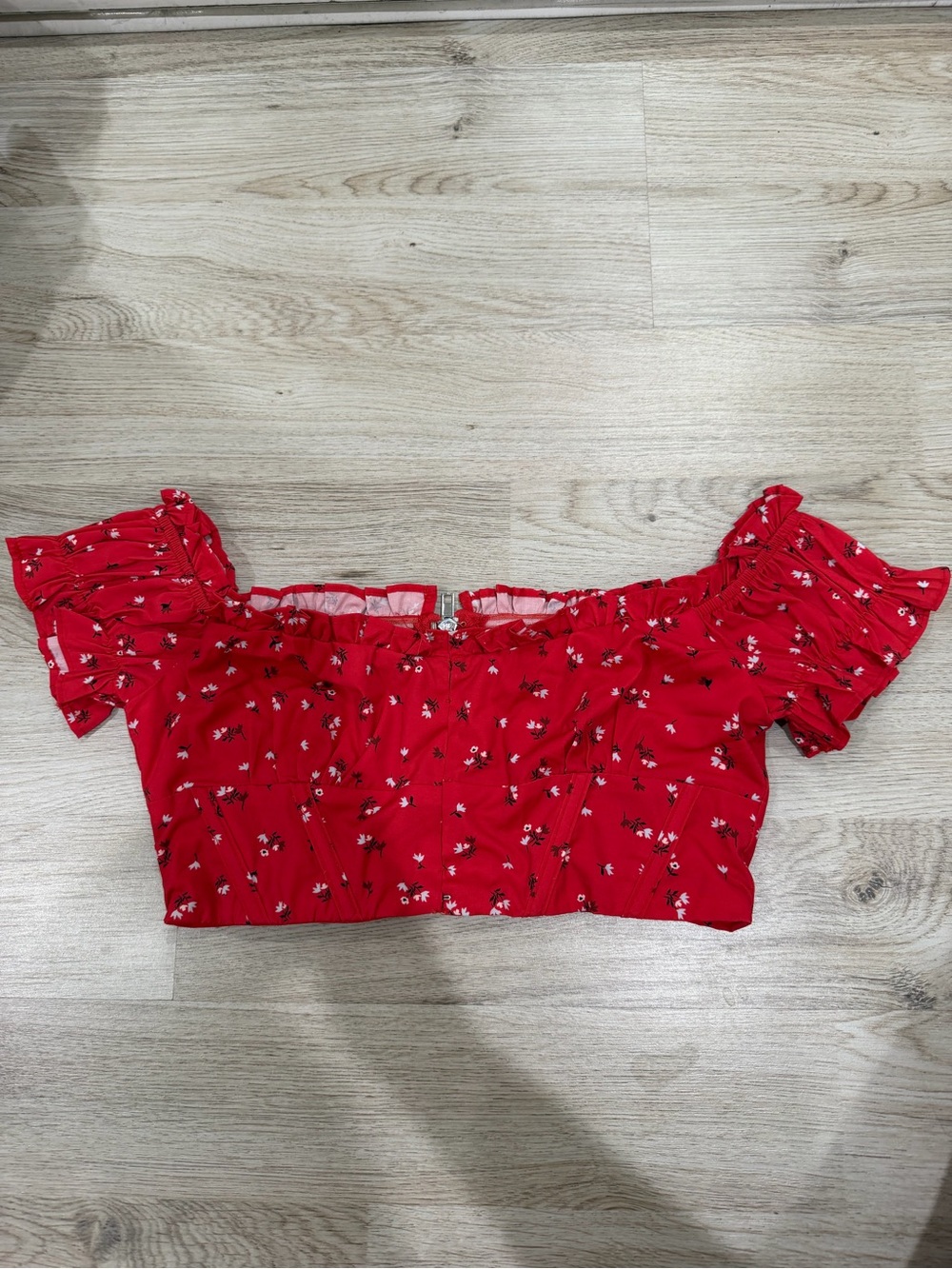 White Fox Boutique Red Floral Off-the-Shoulder Crop Top
